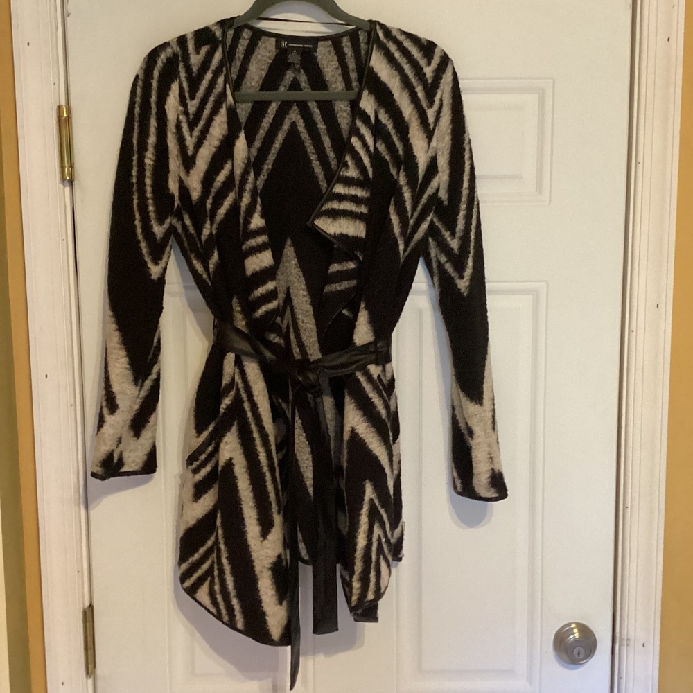 INC sweater wrap with faux leather belt, Size M
